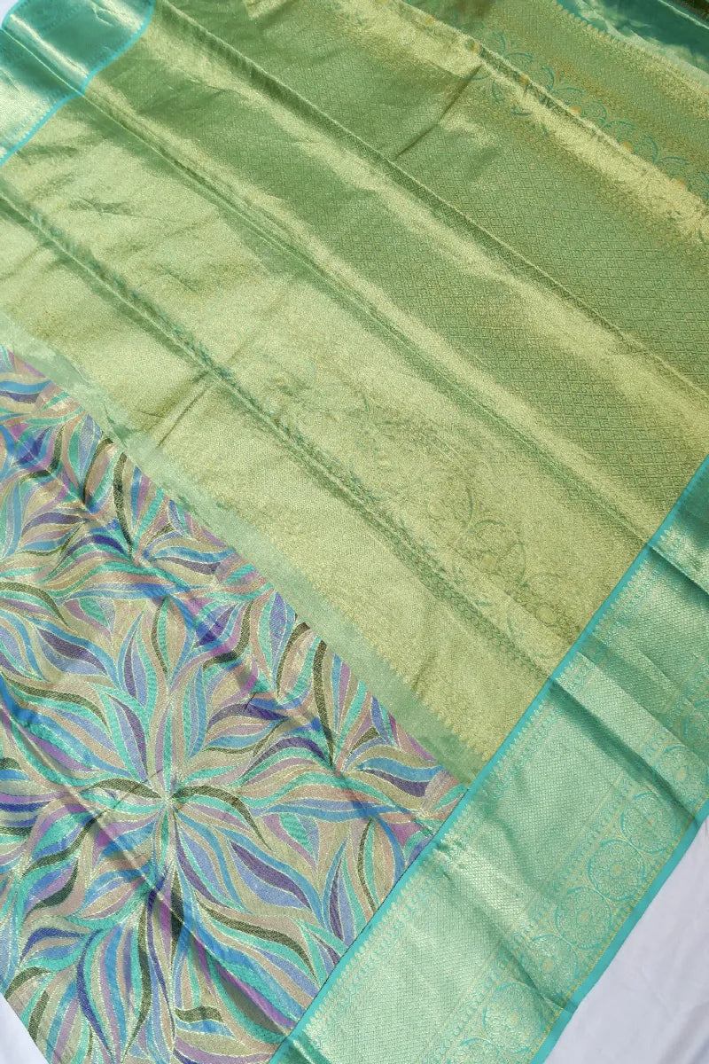 PURE HANDLOOM REAL ZARI SEA GREEN COLOR KANCHIPURAM SILK SAREE