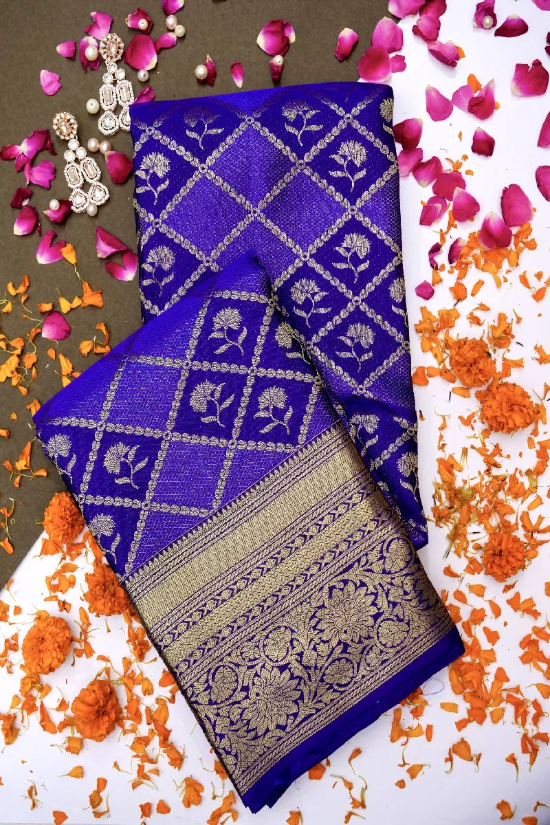 PURE HANDLOOM ROYAL BLUE COLOR KANCHIPURAM SILK SAREE