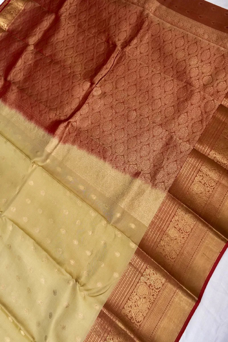 PURE HANDLOOM BUTTER GOLDEN COLOR KANCHIPURAM SILK SAREE