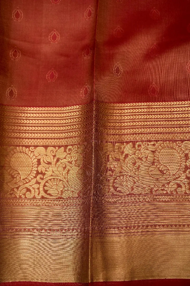 PURE HANDLOOM BUTTER GOLDEN COLOR KANCHIPURAM SILK SAREE