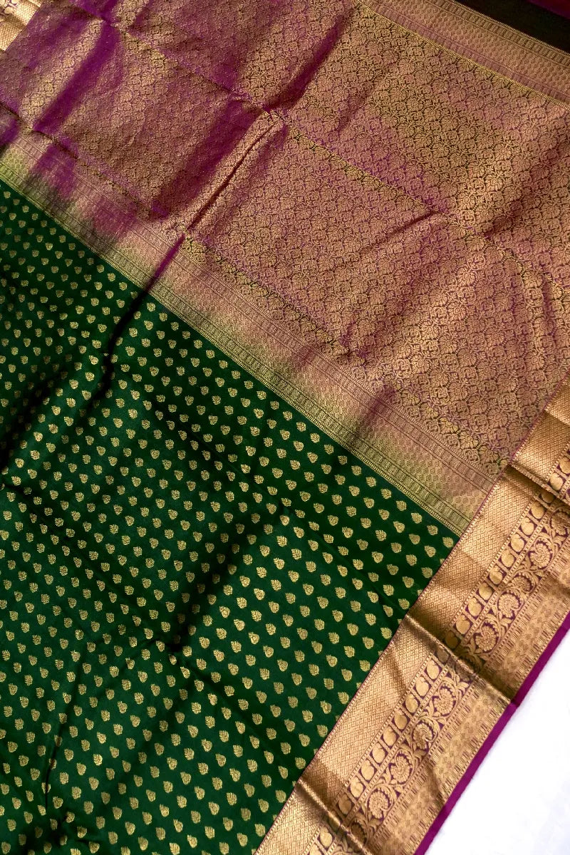 PURE HANDLOOM BOTTLE GREEN COLOR KANCHIPURAM SILK SAREE