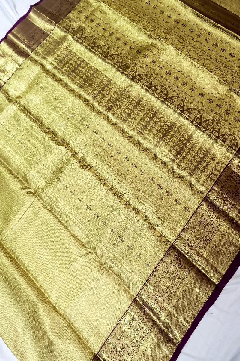 PURE HANDLOOM GOLDEN COLOR KANCHIPURAM SILK SAREE