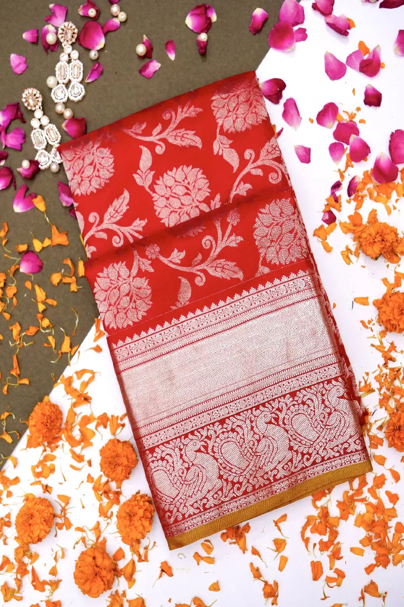 PURE HANDLOOM RED COLOR KANCHIPURAM SILK SAREE