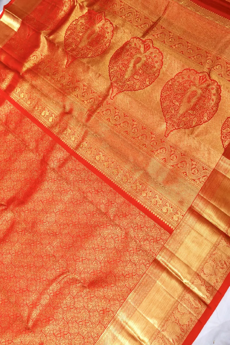PURE HANDLOOM CHERRY RED COLOR KANCHIPURAM SILK SAREE