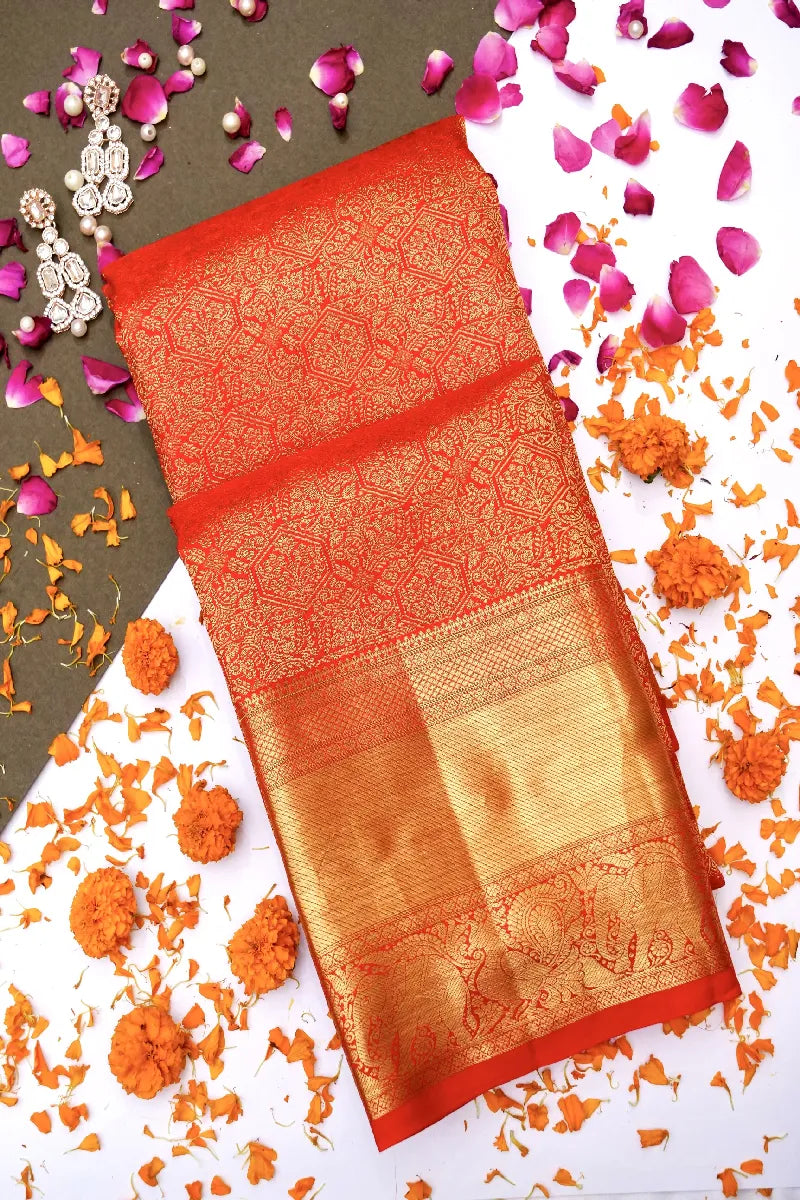 PURE HANDLOOM CHERRY RED COLOR KANCHIPURAM SILK SAREE