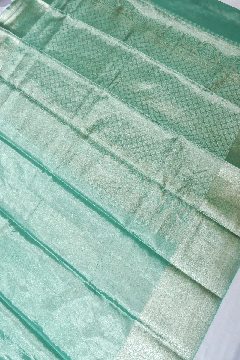 PURE HANDLOOM SEA AQUA GREEN COLOR KANCHIPURAM SILK SAREE