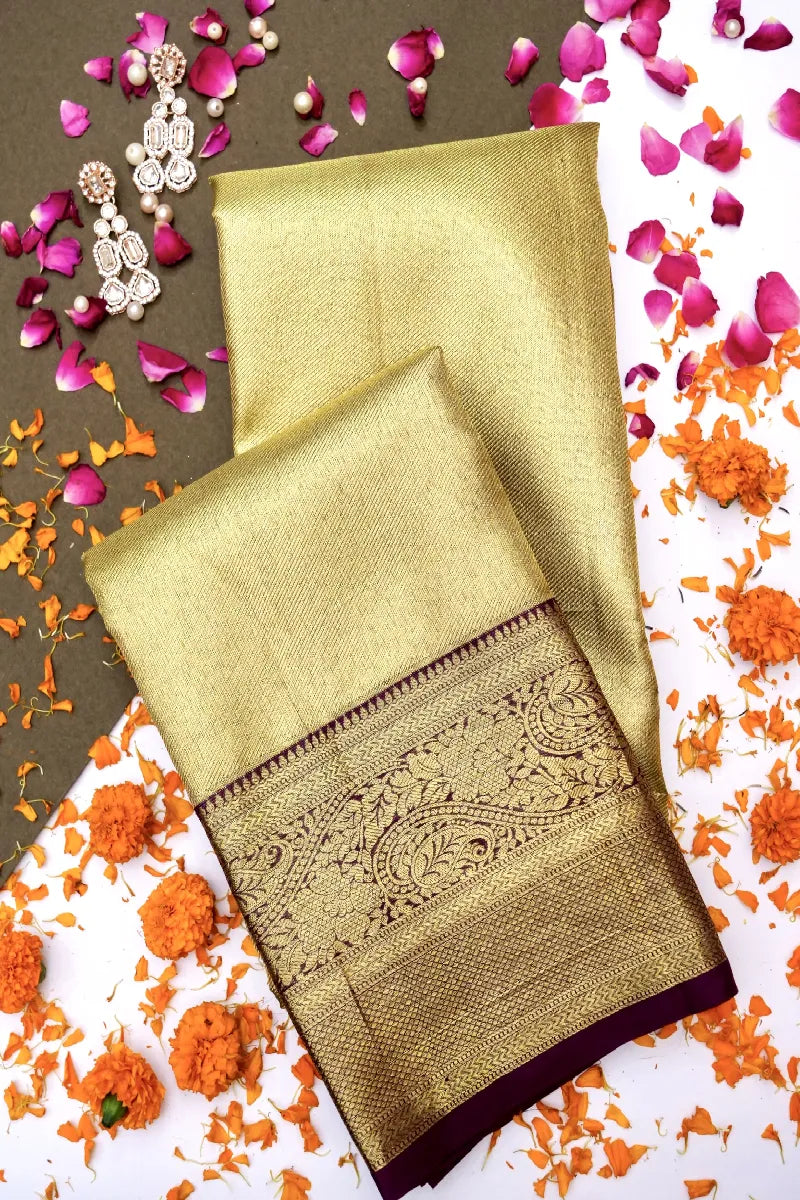 PURE HANDLOOM GOLDEN COLOR KANCHIPURAM SILK SAREE