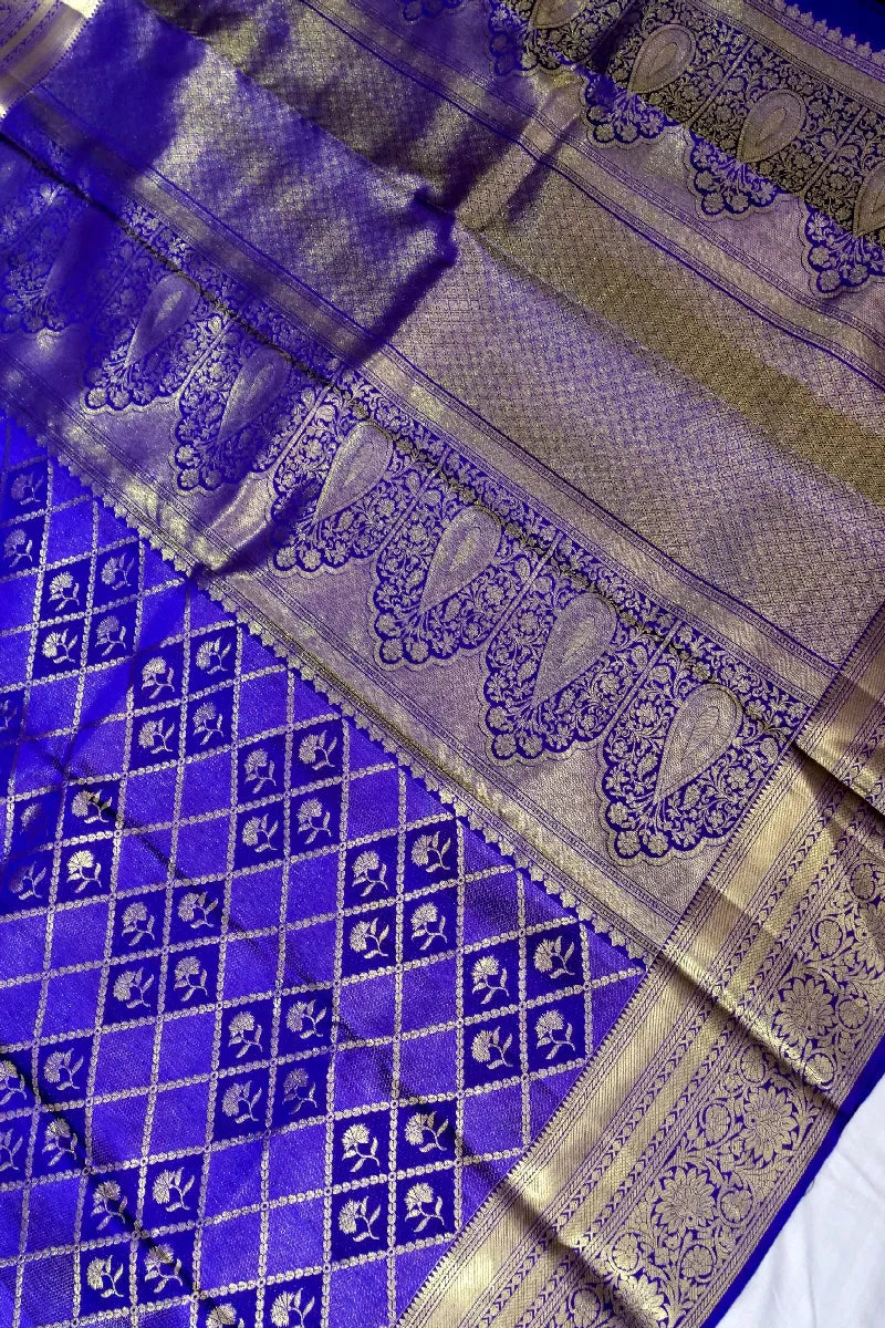 PURE HANDLOOM ROYAL BLUE COLOR KANCHIPURAM SILK SAREE