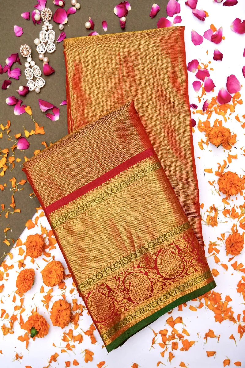 PURE HANDLOOM RED COLOR KANCHIPURAM SILK SAREE