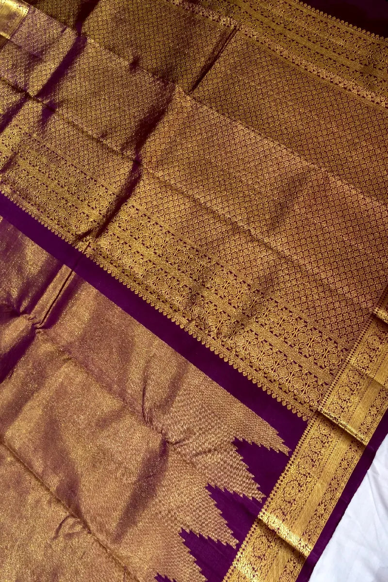 PURE HANDLOOM REAL ZARI GOLDEN WINE COLOR KANCHIPURAM SILK SAREE