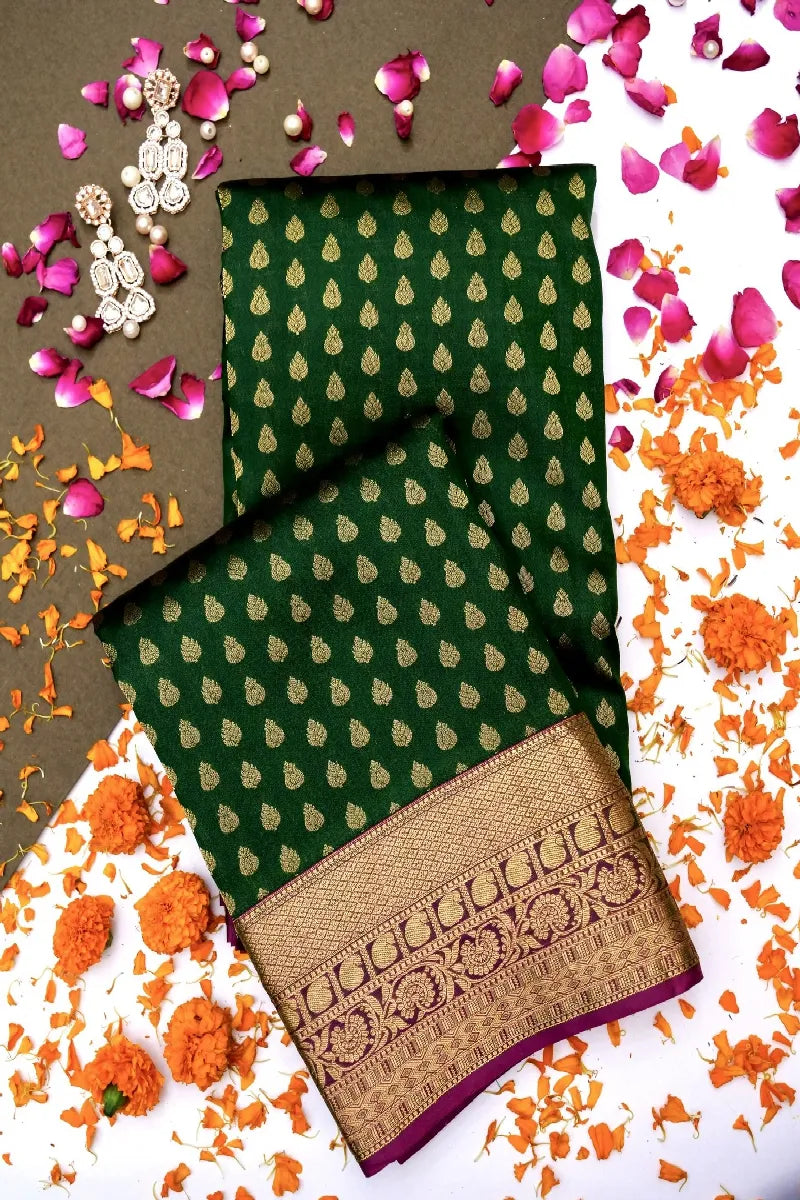 PURE HANDLOOM BOTTLE GREEN COLOR KANCHIPURAM SILK SAREE