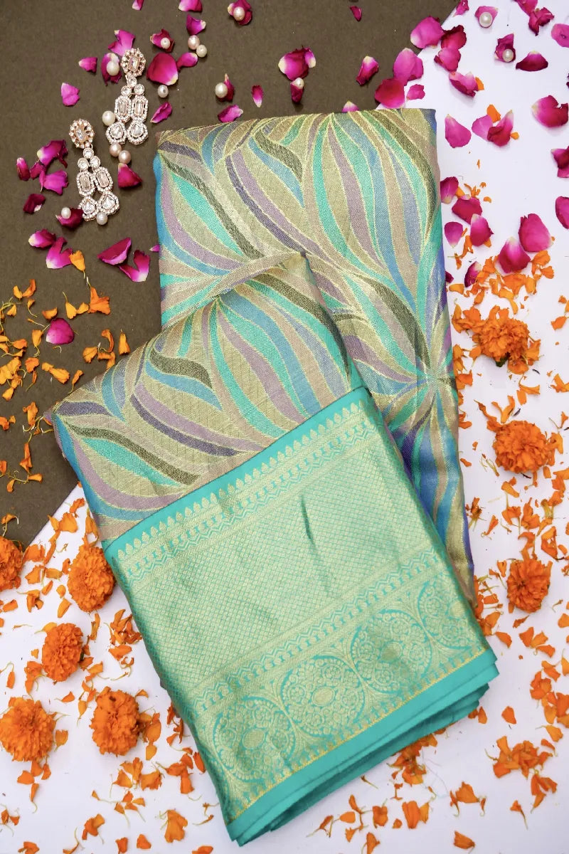 PURE HANDLOOM REAL ZARI SEA GREEN COLOR KANCHIPURAM SILK SAREE