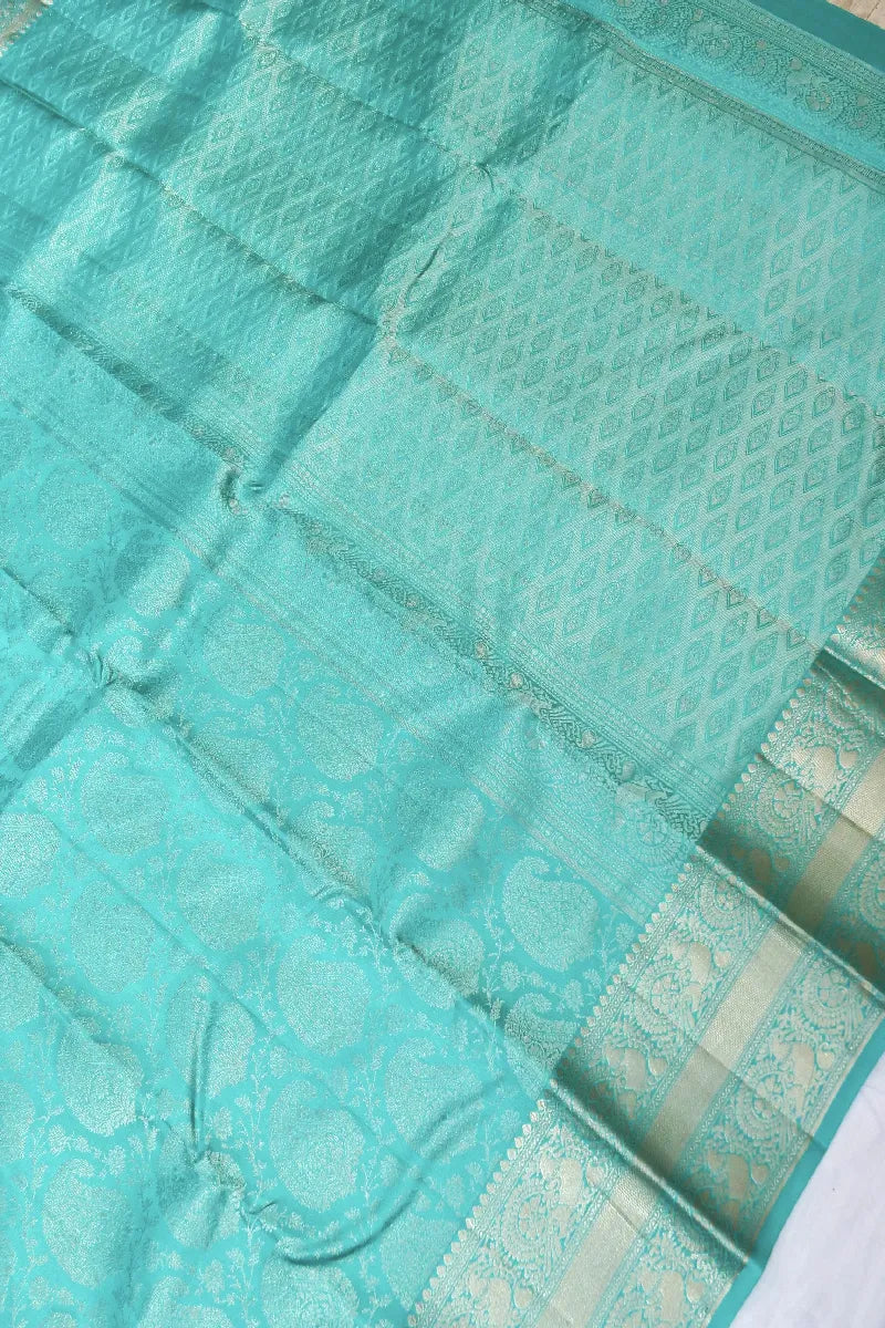PURE HANDLOOM SEA GREEN COLOR KANCHIPURAM SILK SAREE