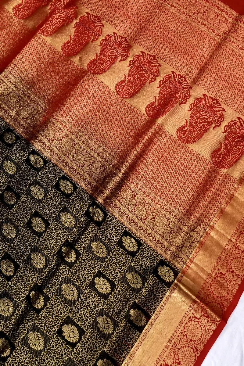 PURE HANDLOOM BLACK COLOR KANCHIPURAM SILK SAREE
