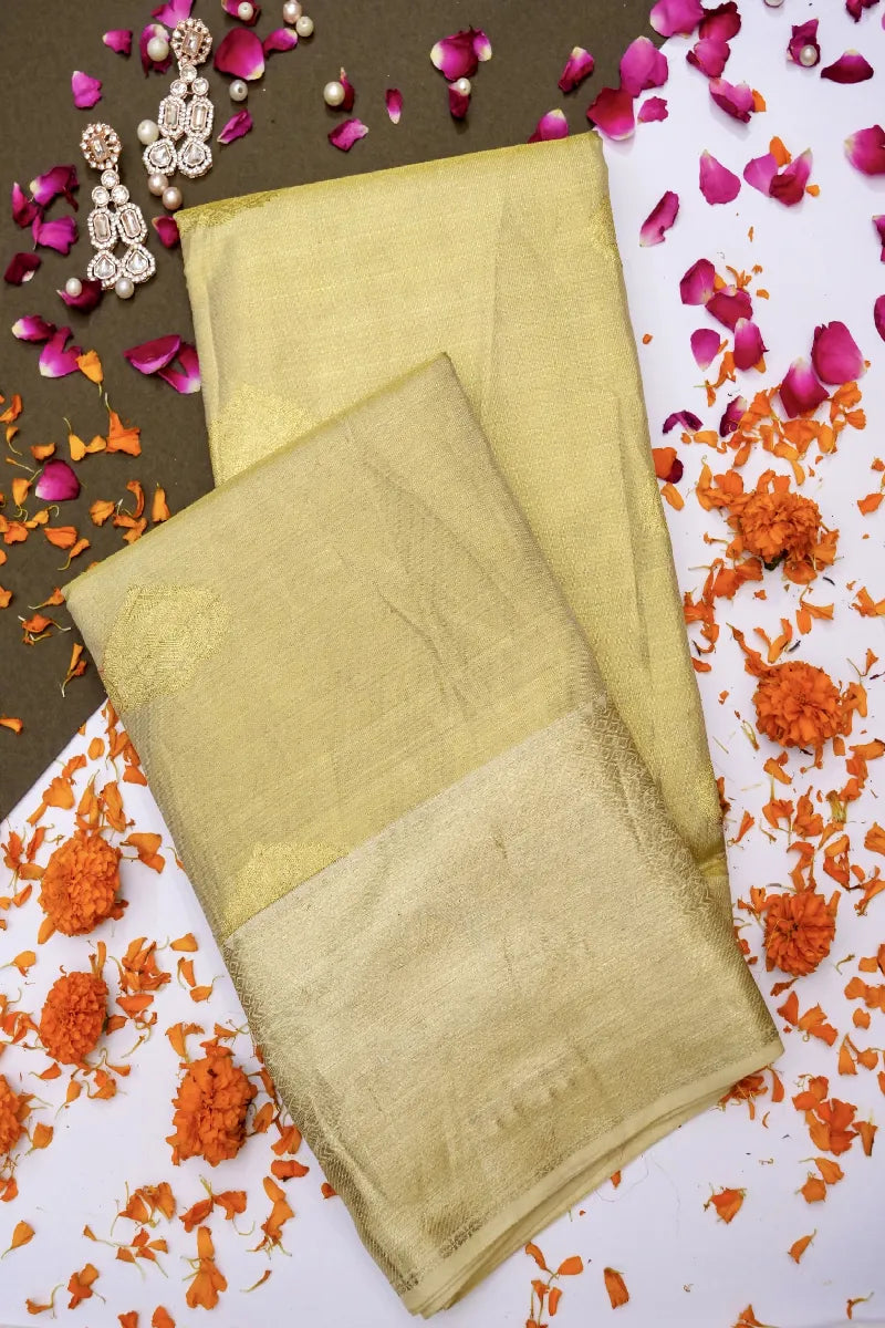 PURE HANDLOOM GOLDEN COLOR KANCHIPURAM SILK SAREE