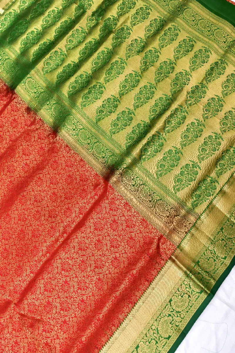 PURE HANDLOOM DARK BRICK COLOR KANCHIPURAM SILK SAREE