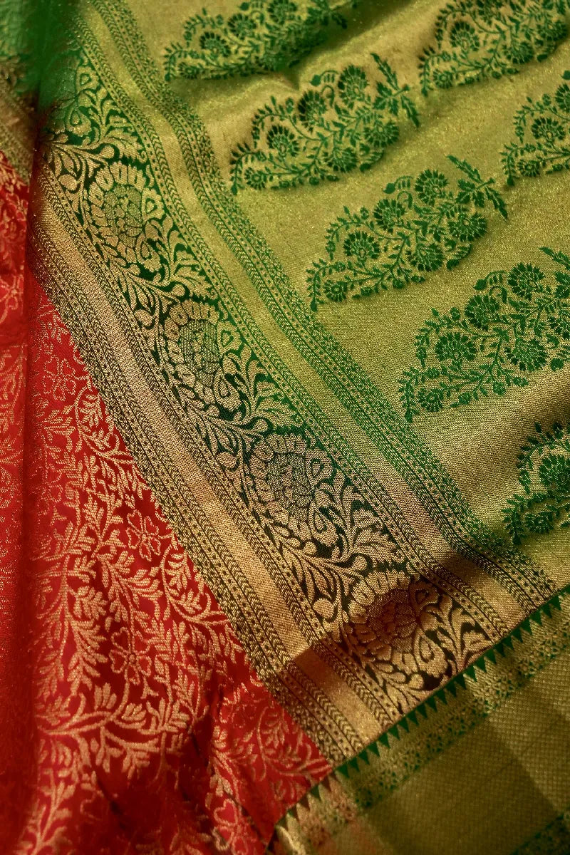 PURE HANDLOOM DARK BRICK COLOR KANCHIPURAM SILK SAREE