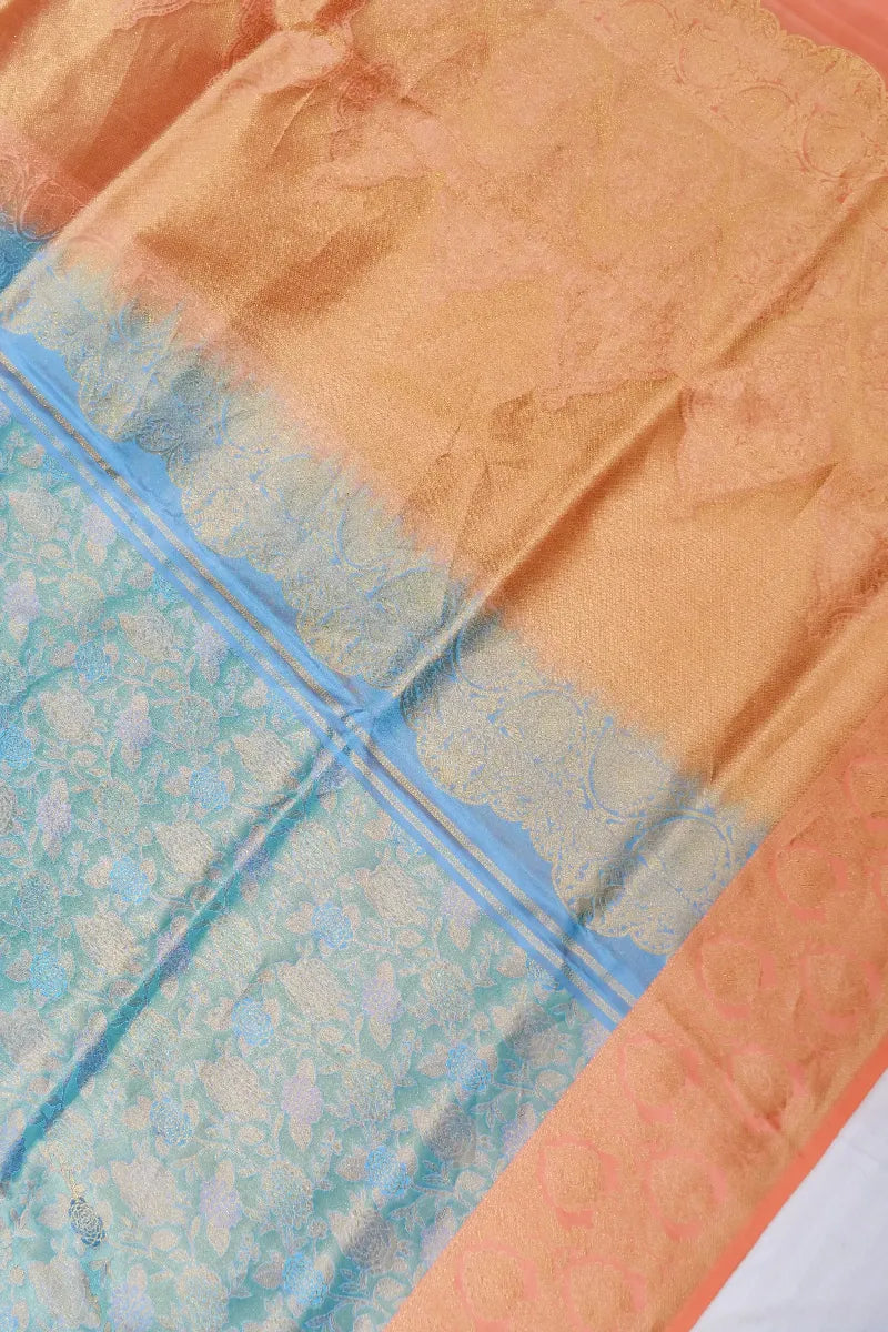 PURE HANDLOOM SEA GREEN COLOR KANCHIPURAM SILK SAREE