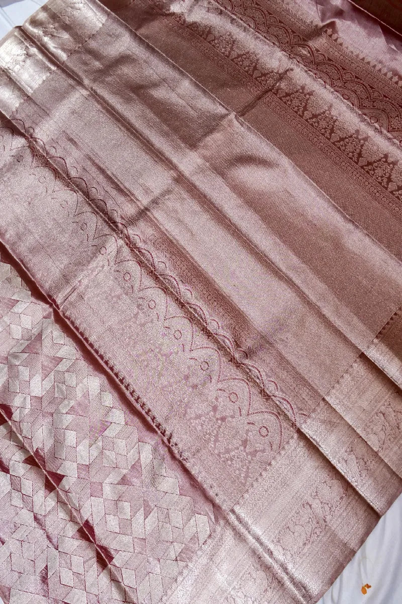 PURE HANDLOOM LIGHT PYAZI COLOR  KANCHIPURAM SILK SAREE