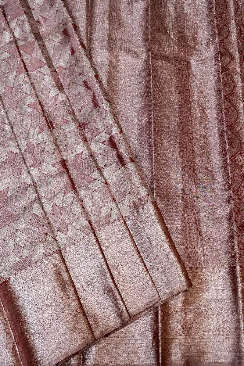 PURE HANDLOOM LIGHT PYAZI COLOR  KANCHIPURAM SILK SAREE