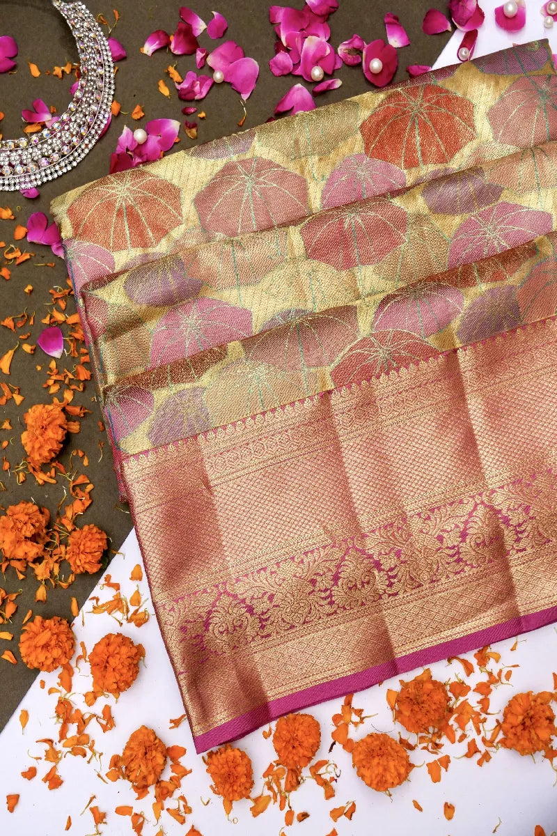 PURE HANDLOOM REAL ZARI GOLDEN COLOR KANCHIPURAM SILK SAREE