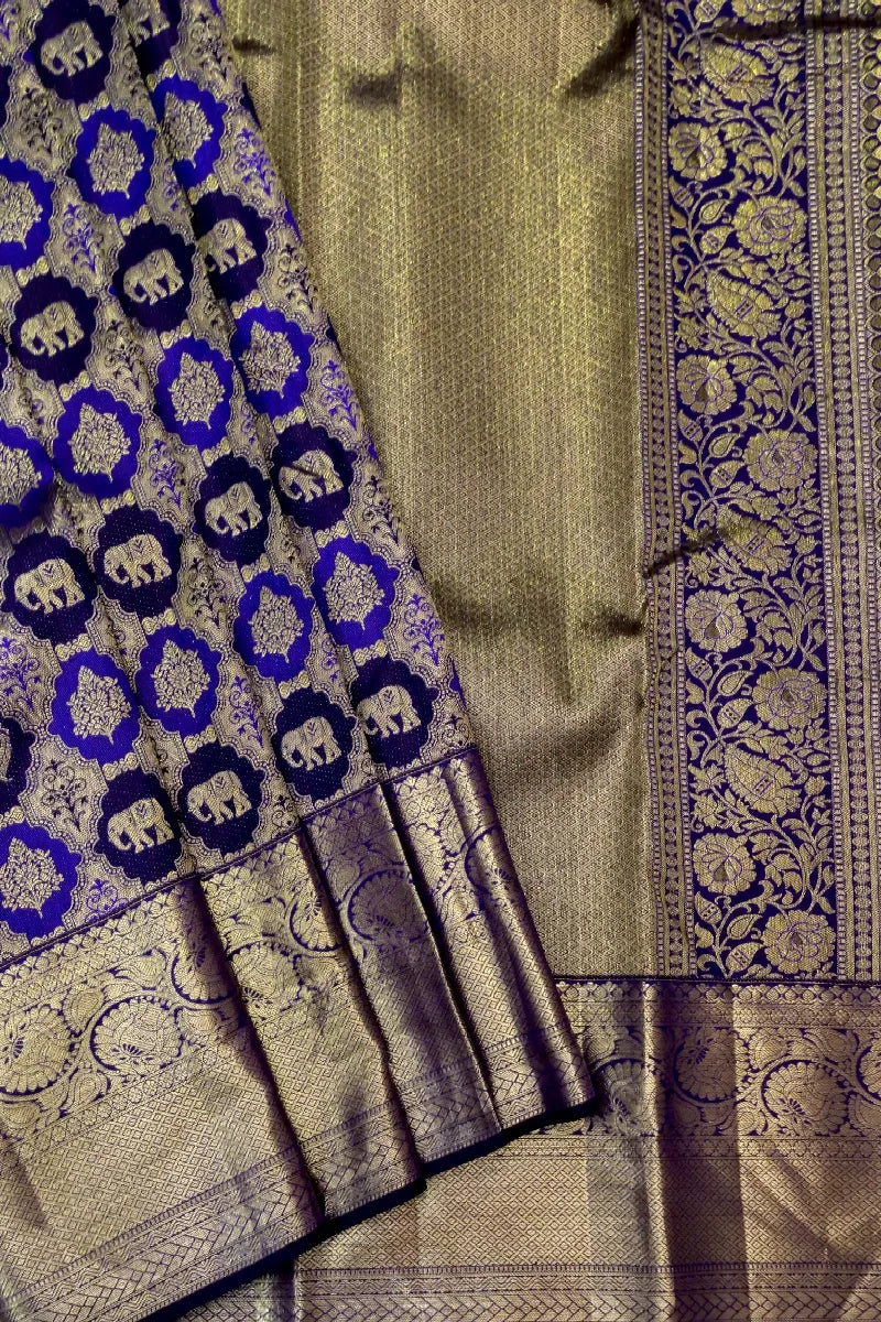 PURE HANDLOOM ROYAL NAVY BLUE COLOR  KANCHIPURAM SILK SAREE