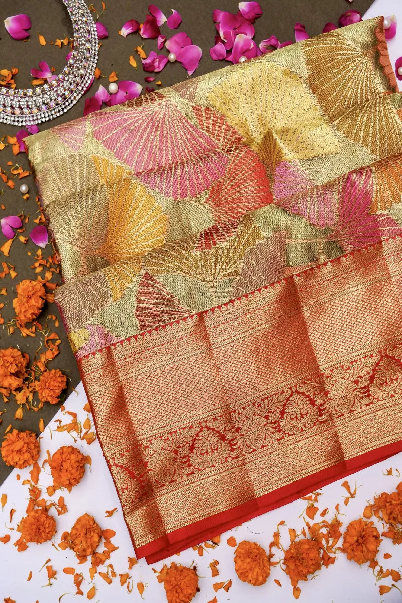 PURE HANDLOOM REAL ZARI GOLDEN COLOR KANCHIPURAM SILK SAREE