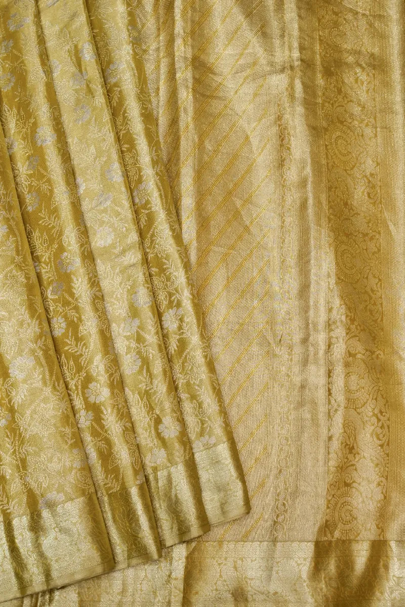 PURE HANDLOOM LEMON YELLOW COLOR KANCHIPURAM SILK SAREE