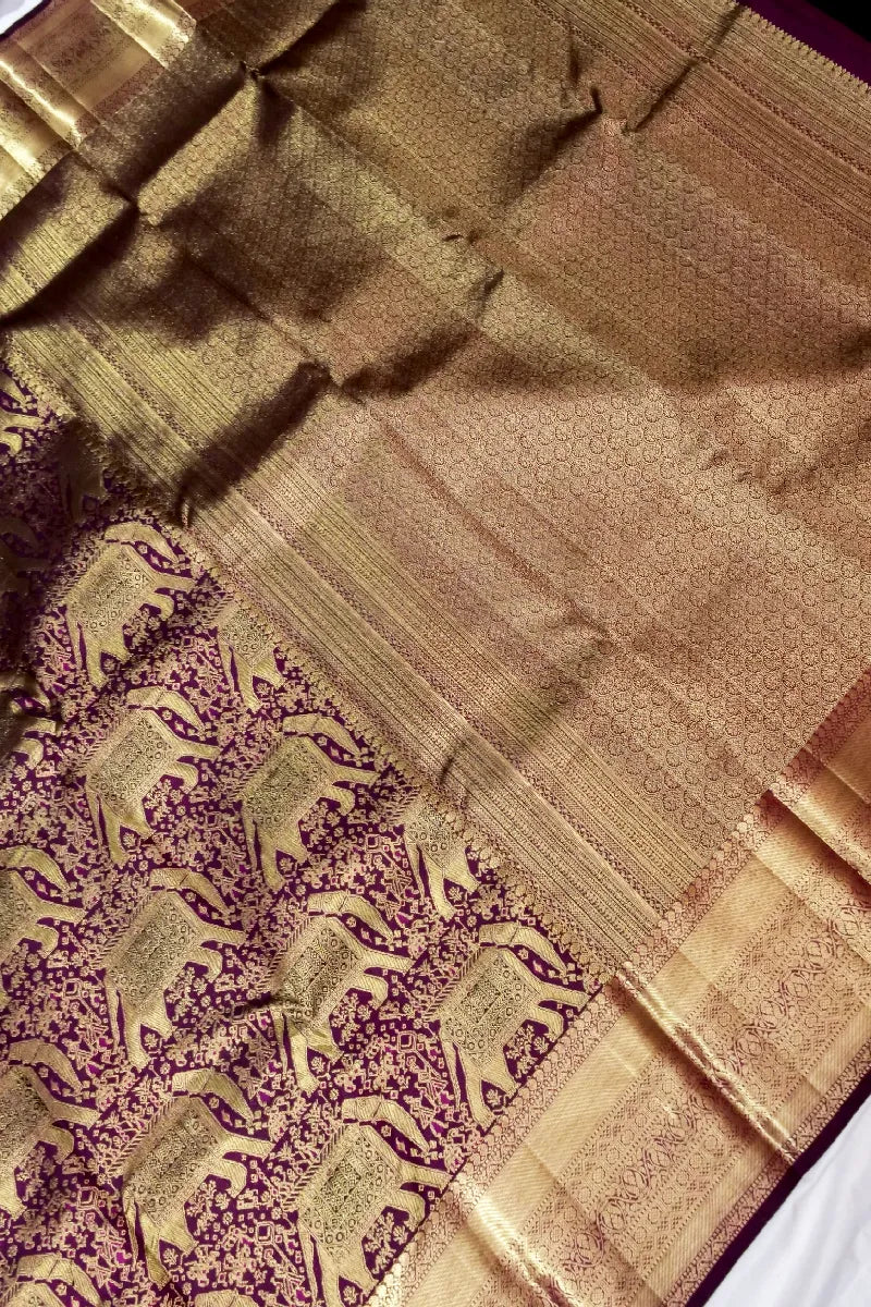 PURE HANDLOOM WINE COLOR KANCHIPURAM SILK SAREE