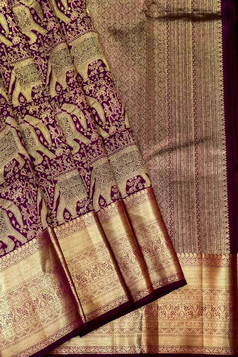 PURE HANDLOOM WINE COLOR KANCHIPURAM SILK SAREE