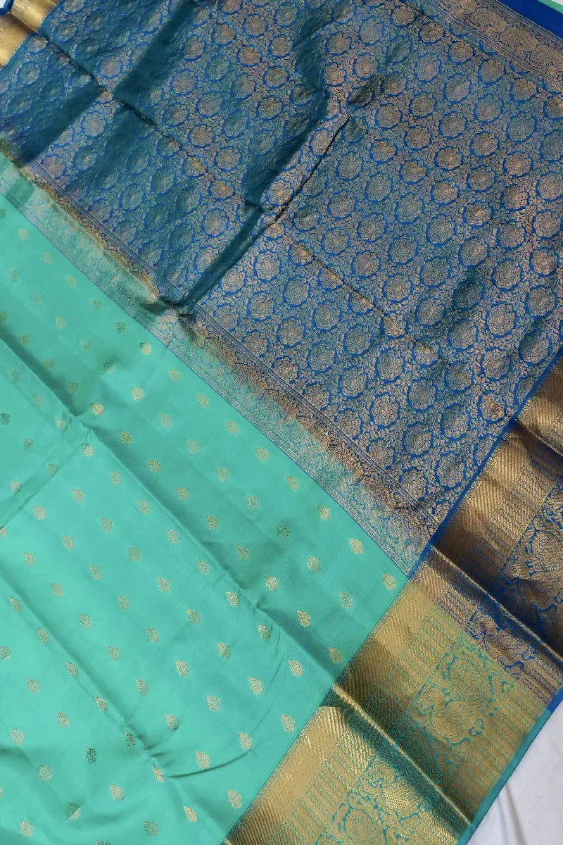 PURE HANDLOOM SEA GREEN COLOR KANCHIPURAM SILK SAREE
