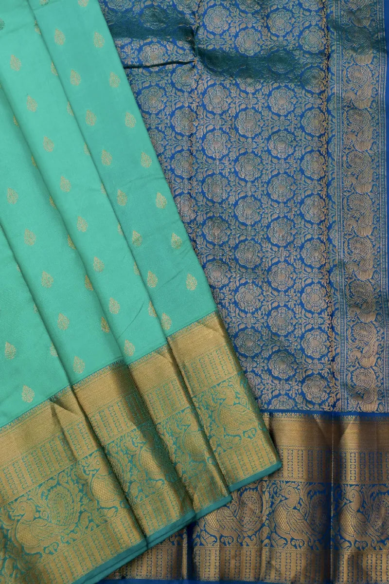 PURE HANDLOOM SEA GREEN COLOR KANCHIPURAM SILK SAREE