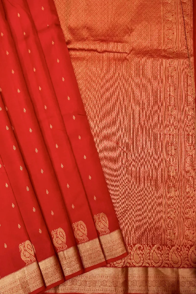 PURE HANDLOOM BLOOD RED COLOR KANCHIPURAM SILK SAREE