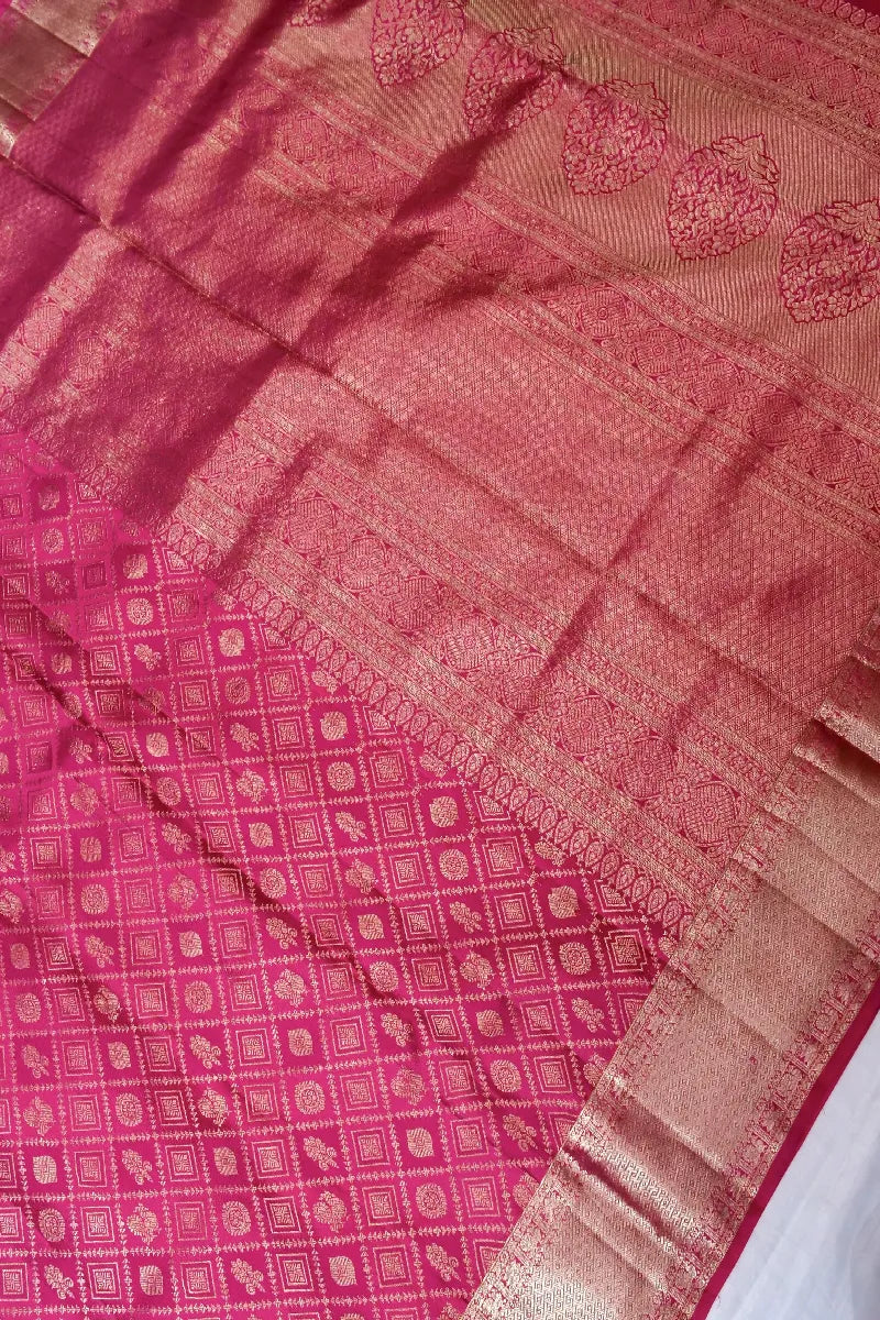 PURE HANDLOOM ROSE PINK COLOR KANCHIPURAM SILK SAREE