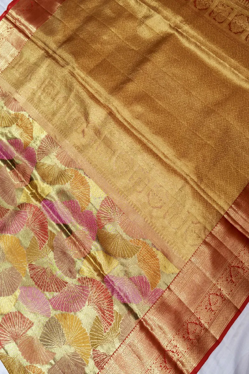 PURE HANDLOOM REAL ZARI GOLDEN COLOR KANCHIPURAM SILK SAREE