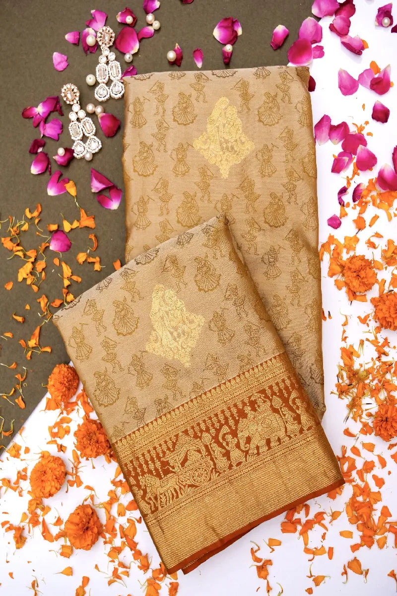PURE HANDLOOM GOLD COLOR KANCHIPURAM SILK SAREE