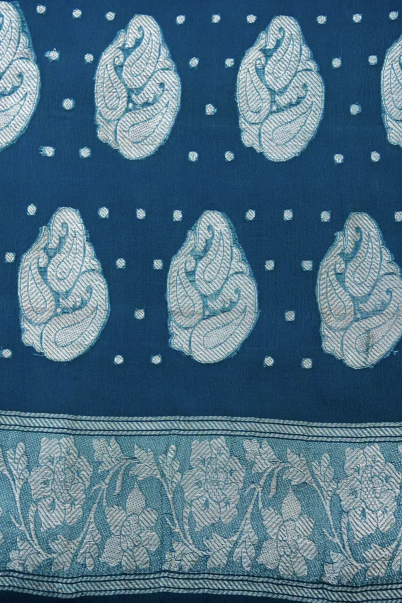 PURE CHIFFON BANARASI BLUE COLOR UNSTICHED SUIT