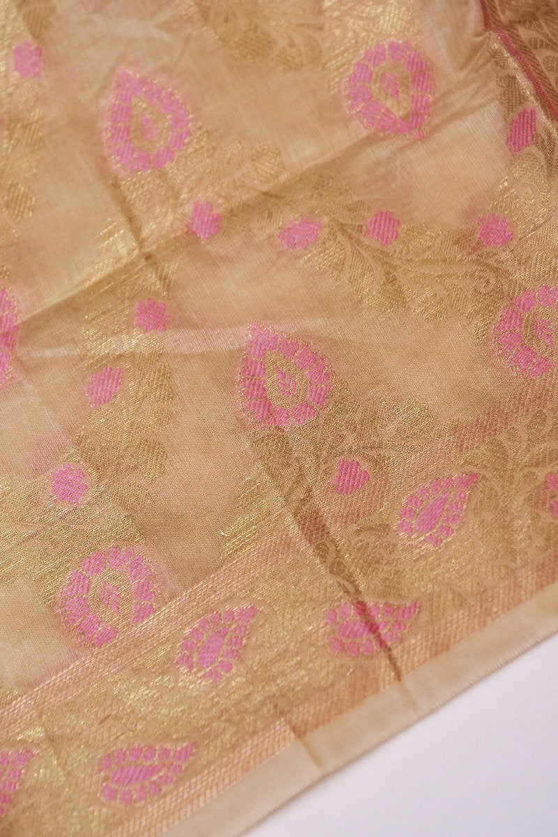 BANARASI COTTON SILK BEIGE COLOR UNSTICHED SUIT