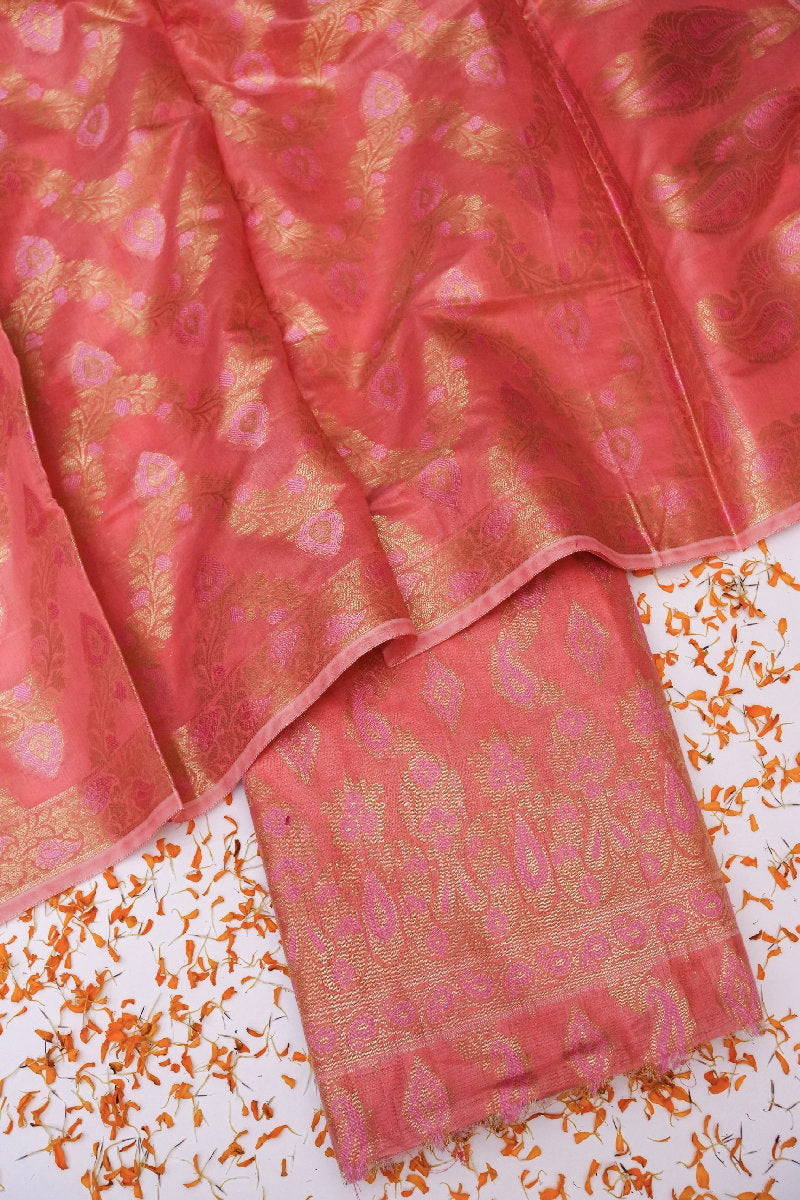 BANARASI COTTON SILK GAJRI PINK COLOR UNSTICHED SUIT