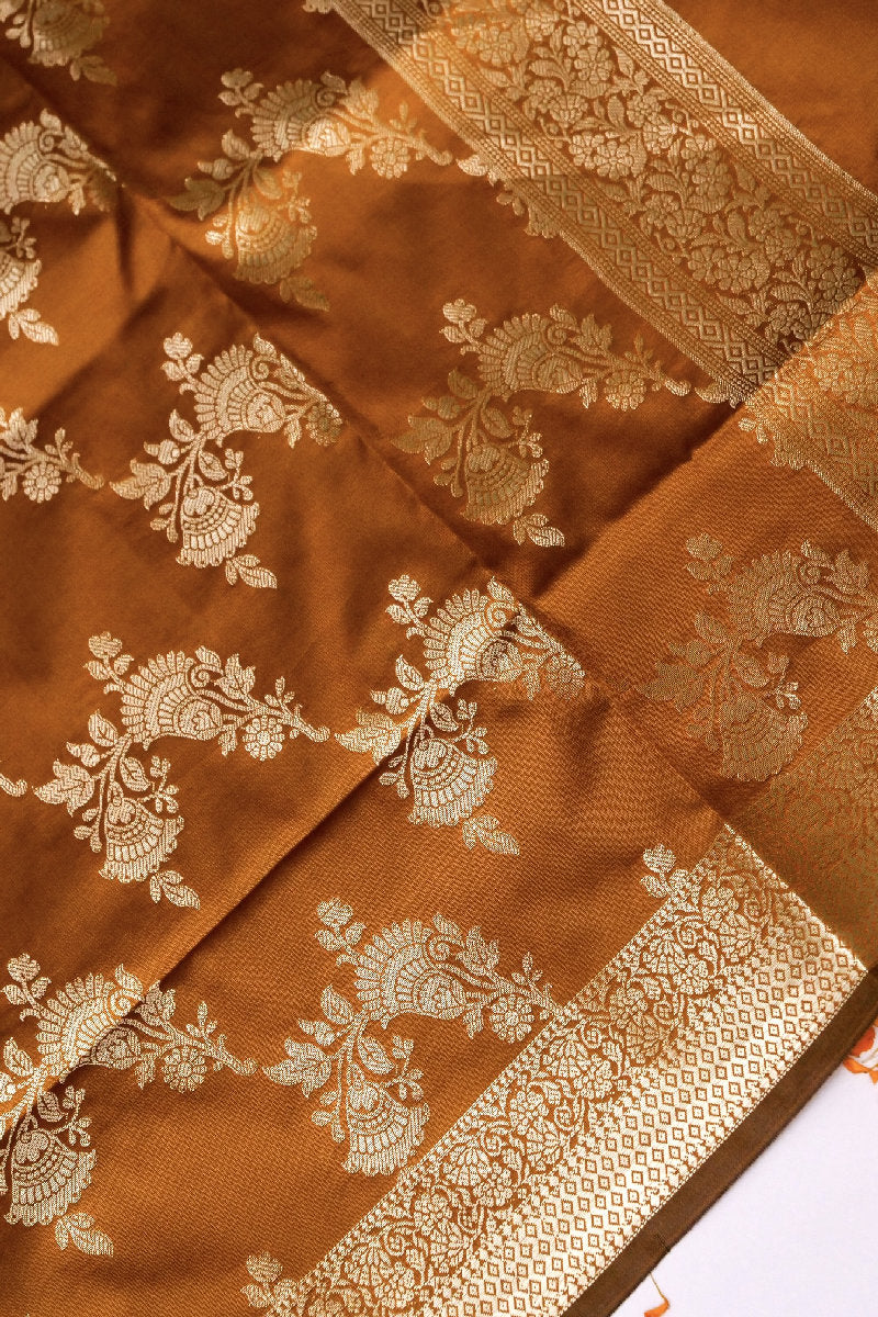 BANARASI TAFFETA SILK RUST COLOR UNSTICHED SUIT