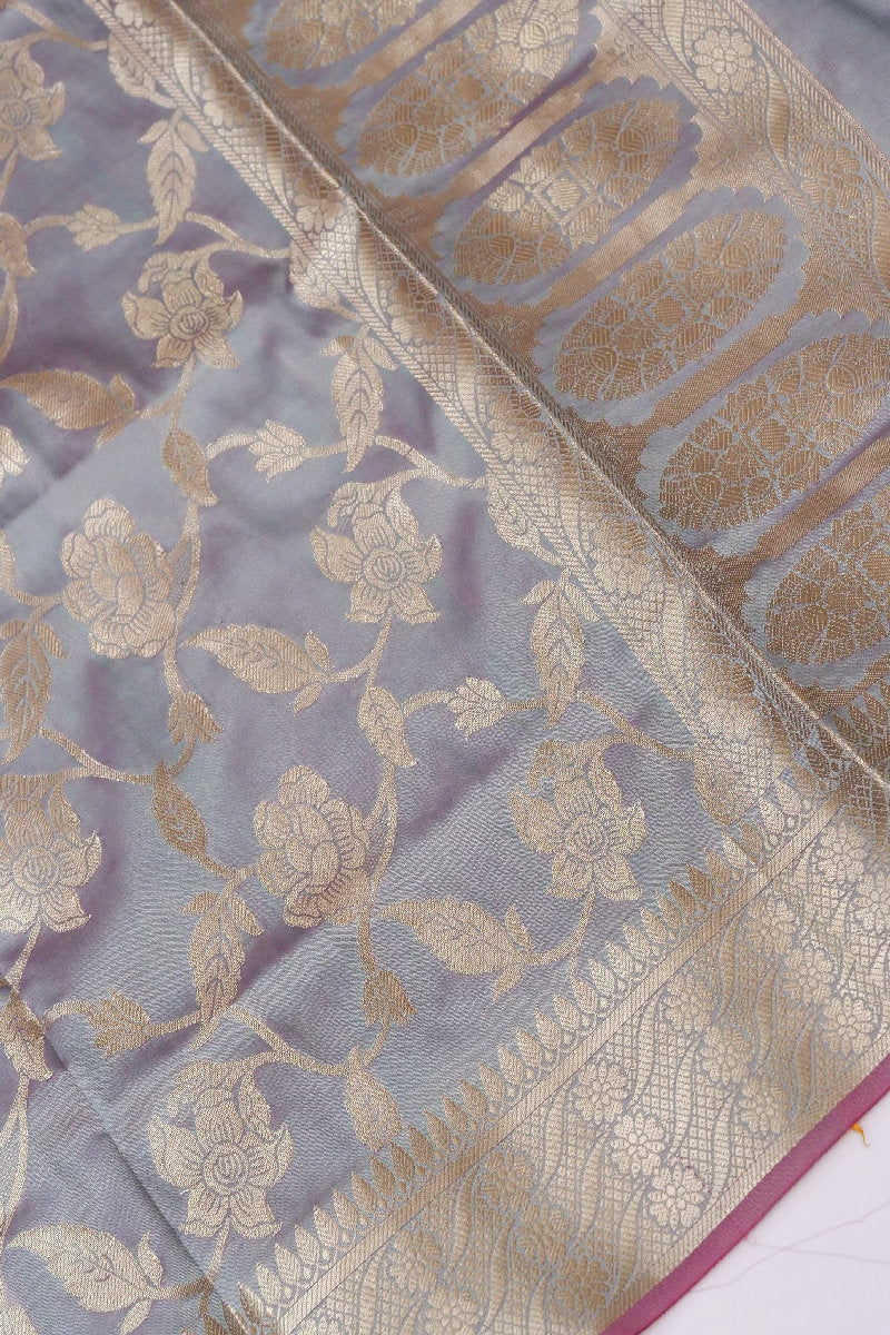 BANARASI TAFFETA SILK GREY COLOR UNSTICHED SUIT