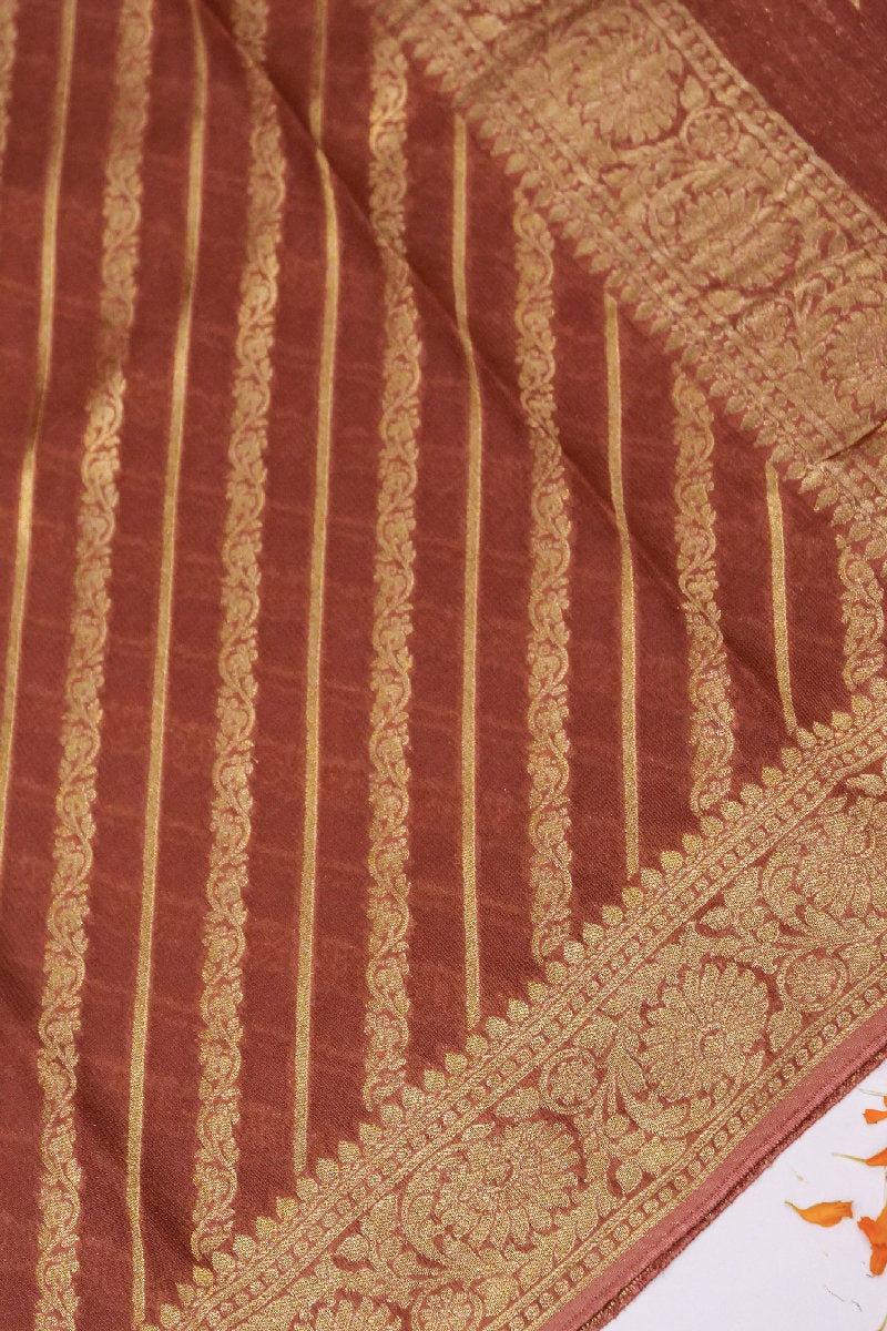 GEORGETTE BANARASI SILK DUSTY RUST COLOR UNSTICHED SUIT