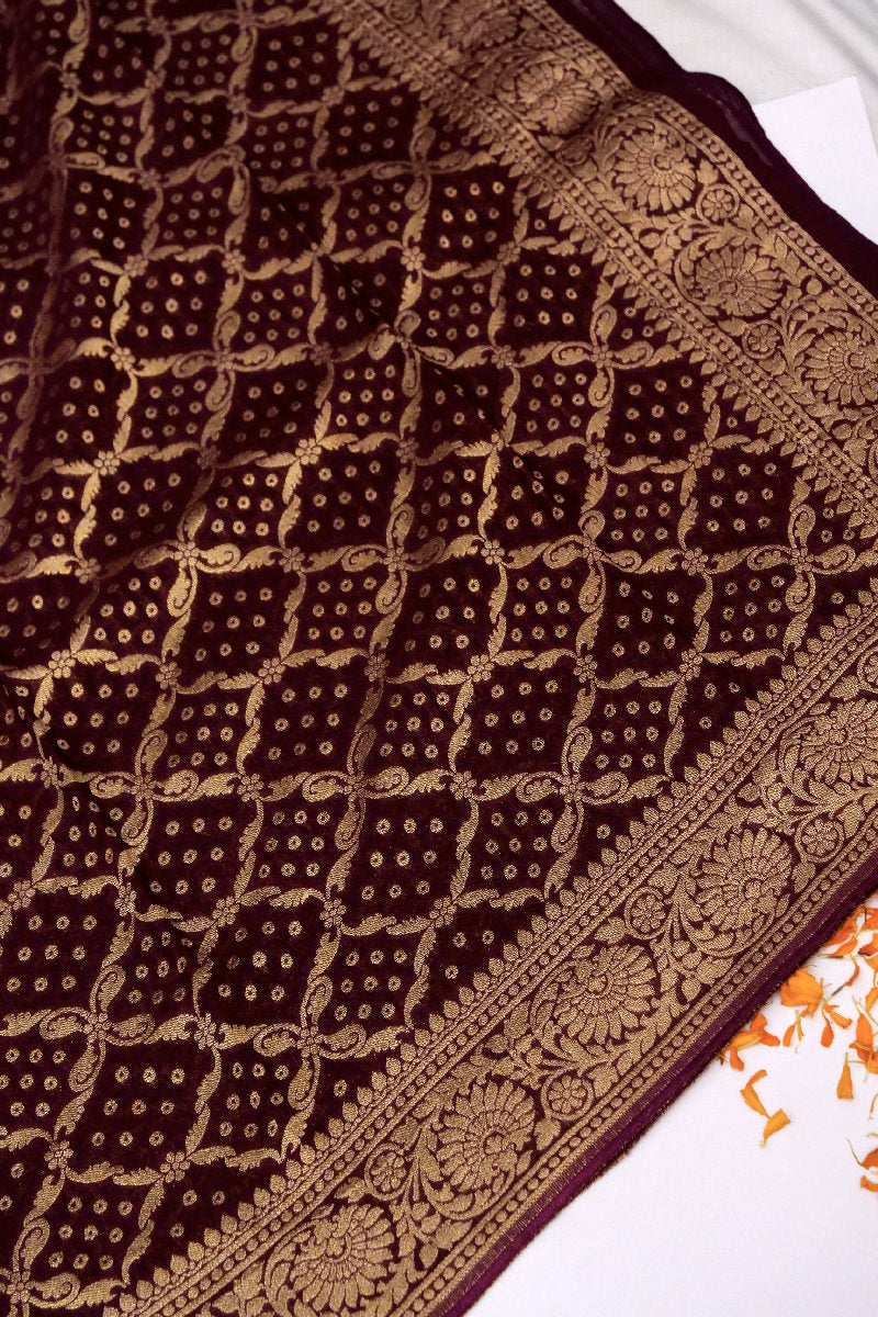 GEORGETTE BANARASI SILK DARK WINE COLOR UNSTICHED SUIT