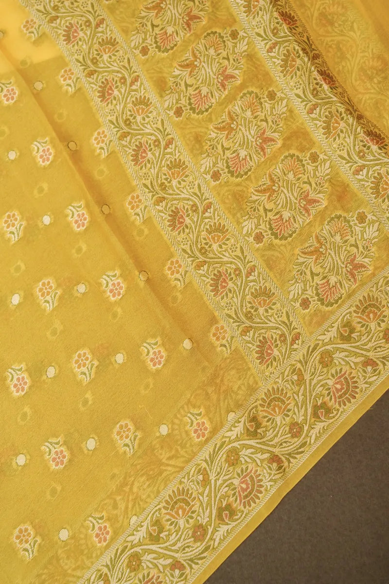PURE BANARASI KHADDI SILK MUSTARD YELLOW COLOR UNSTICHED SUIT