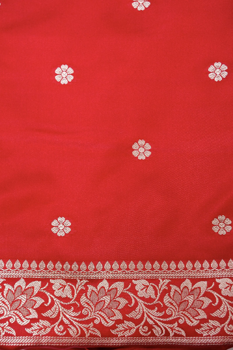 BANARASI SATIN KATTAN SILK RED COLOR UNSTICHED SUIT