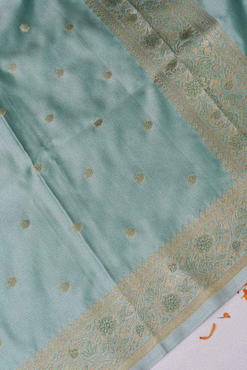 BANARASI SATIN KATTAN SILK SKY BLUE COLOR UNSTICHED SUIT
