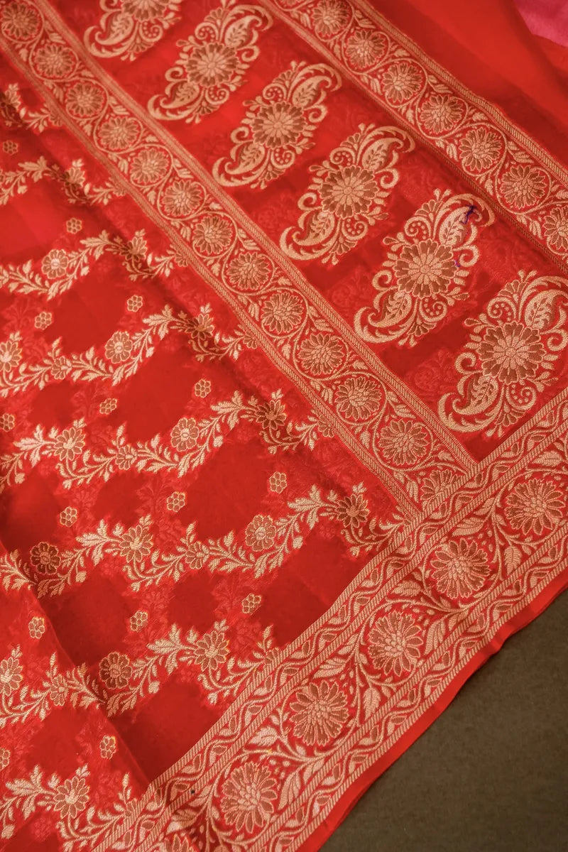 PURE BANARASI KHADDI SILK RED COLOR UNSTICHED SUIT