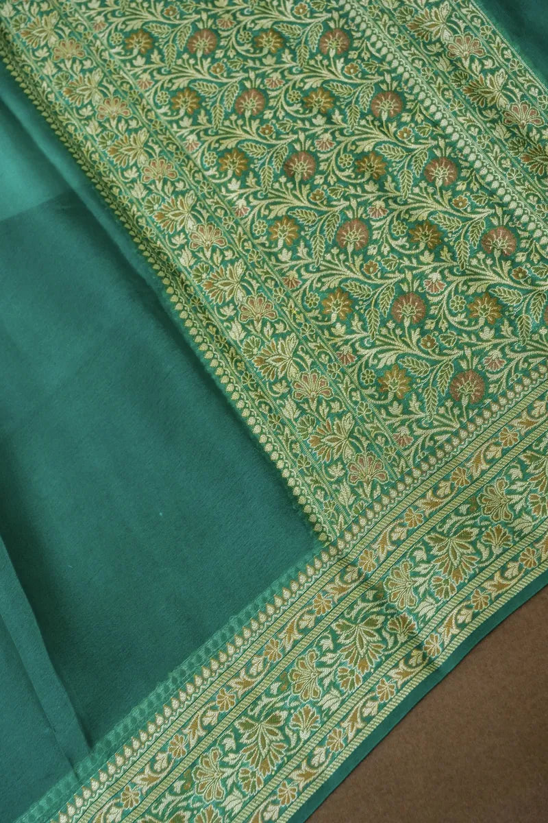 PURE BANARASI KHADDI SILK RAMA GREEN COLOR UNSTICHED SUIT