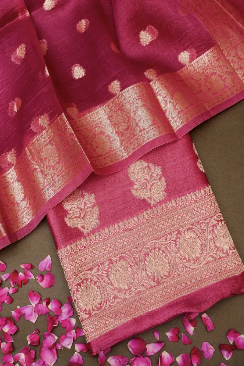 PURE RAW BANARASI SILK ONION PINK COLOR UNSTICHED SUIT
