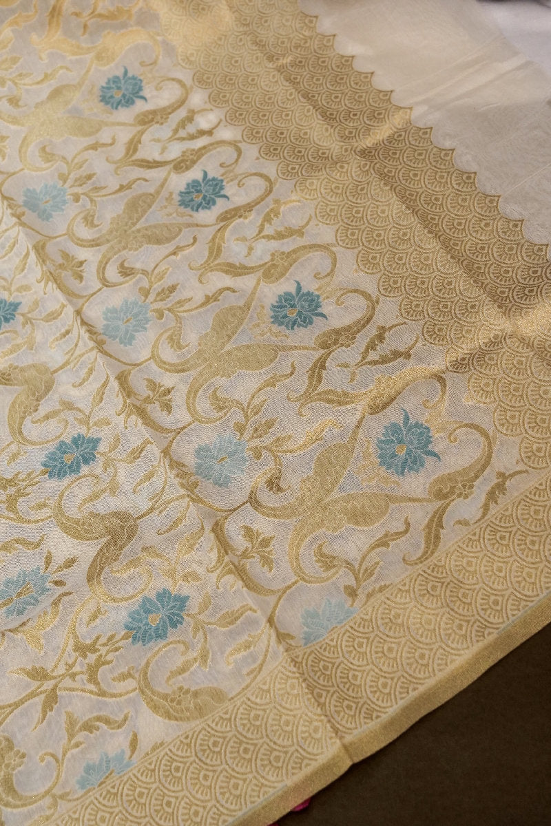 PURE CHANDERI SILK OFF WHITE COLOR UNSTICHED SUIT
